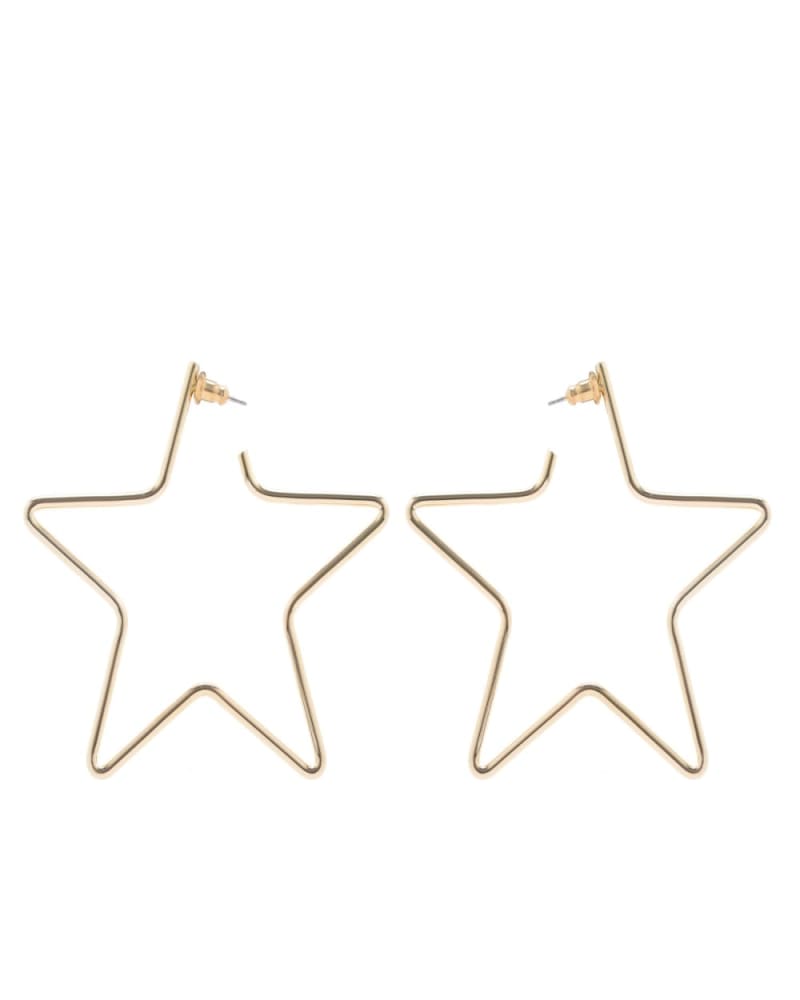 Front of a size one-size-fits-all Large Full Star Earrings Gold in Gold by Eklexic. | dia_product_style_image_id:285287